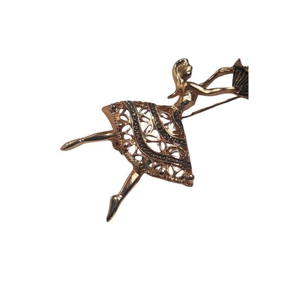 Vintage Damascene Filigree Ballet Dancer Brooch Pin - Picture 6 of 9